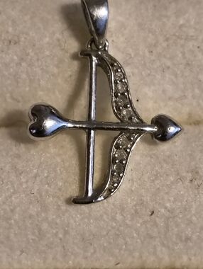 Sterling Silver Bow & Arrow Pendant with Diamonds Signed
